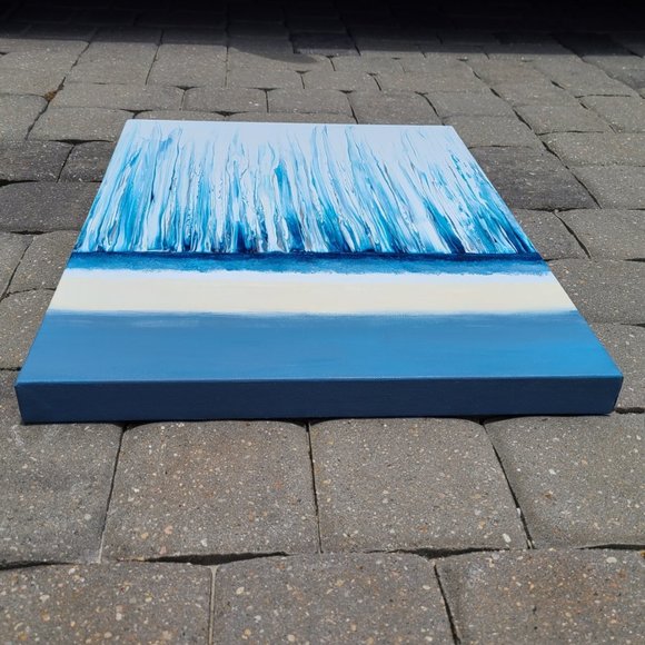 24x18 Acrylic Swipe Wall Art, Blues, Pearl, White, Waterfall Over the Edge - Picture 6 of 11